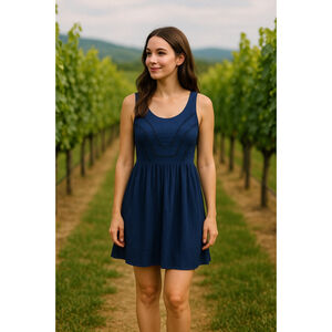 Princess Vera Wang Mini Dress Embroidered Wedding Summer Boho Navy Resort Vaca